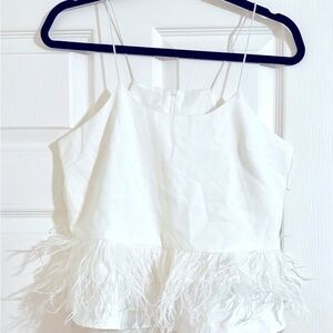 Elegant White Feather Trim Women's Top size SM crop top spaghetti strap cocktail